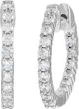 14K Gold Round Lab-Grown Diamond Inside-Outside Hoop Earrings – 1.5-3mm Stones - White Gold - view 2