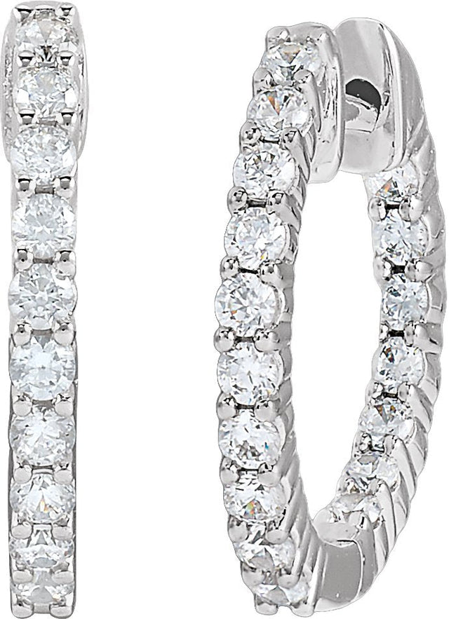 14K Gold Round Lab-Grown Diamond Inside-Outside Hoop Earrings – 1.5-3mm Stones - White Gold - view 2