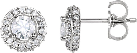 14K Gold Natural Diamond Round 4-Prong Halo-Style Earrings – 4.5-6.3mm Stones