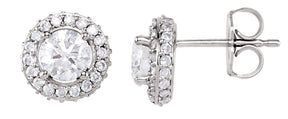 14K Gold Natural Diamond Round 4-Prong Halo-Style Earrings – 4.5-6.3mm Stones