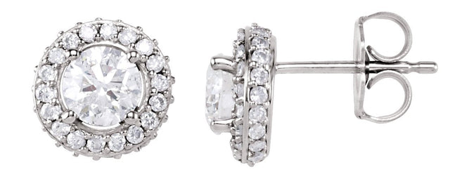 14K Gold Natural Diamond Round 4-Prong Halo-Style Earrings – 4.5-6.3mm Stones