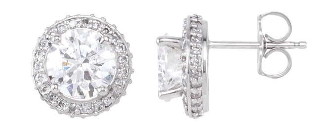 14K Gold Natural Diamond Round 4-Prong Halo-Style Earrings – 4.5-6.3mm Stones