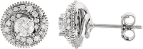 14K Gold Natural Diamond Round Halo-Style Earrings