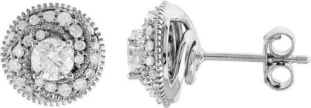 14K Gold Natural Diamond Round Halo-Style Earrings