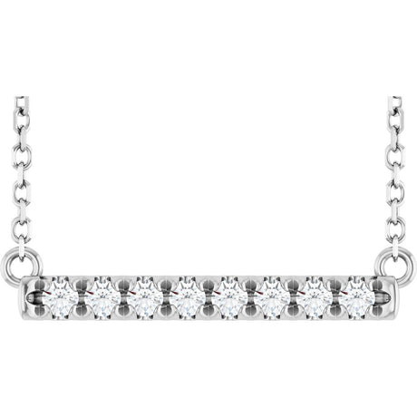 14K Gold Round Lab-Grown Diamond French-Set Bar Necklace - White Gold