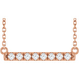 14K Gold Round Natural Diamond French-Set Bar Necklace - Rose Gold