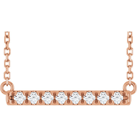 14K Gold Round Lab-Grown Diamond French-Set Bar Necklace - Rose Gold