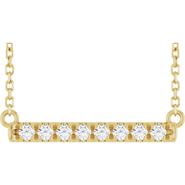 14K Gold Round Lab-Grown Diamond French-Set Bar Necklace - Yellow Gold