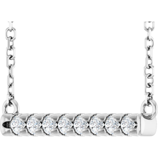 14K Gold Round Lab-Grown Diamond French-Set Bar Necklace - White Gold - view 2
