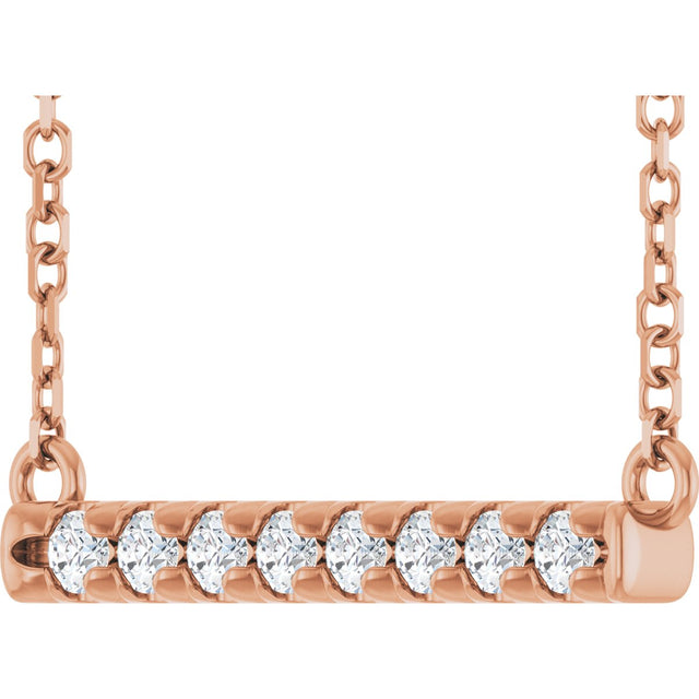 14K Gold Round Lab-Grown Diamond French-Set Bar Necklace - Rose Gold - view 2