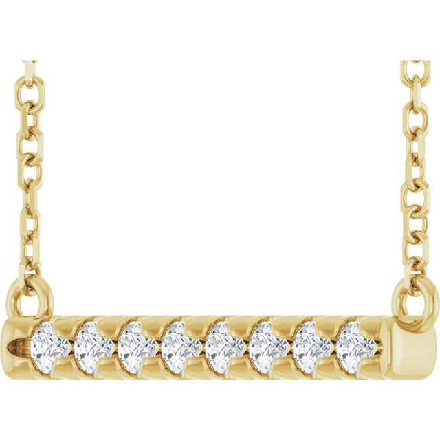 14K Gold Round Lab-Grown Diamond French-Set Bar Necklace - Yellow Gold - view 2