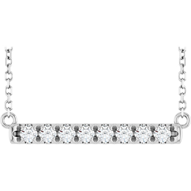 14K Gold Round Natural Diamond French-Set Bar Necklace - White Gold