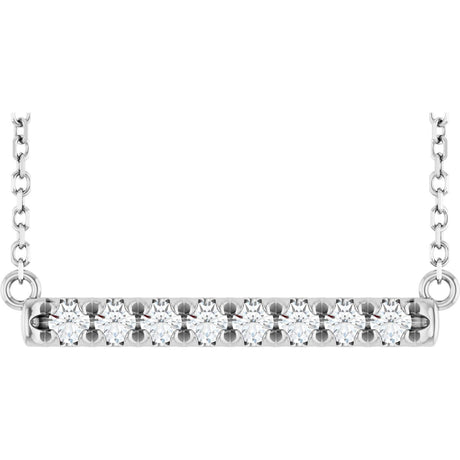 14K Gold Round Lab-Grown Diamond French-Set Bar Necklace - White Gold