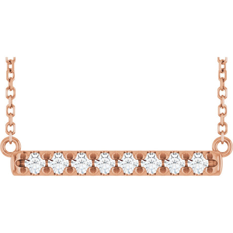 14K Gold Round Natural Diamond French-Set Bar Necklace - Rose Gold