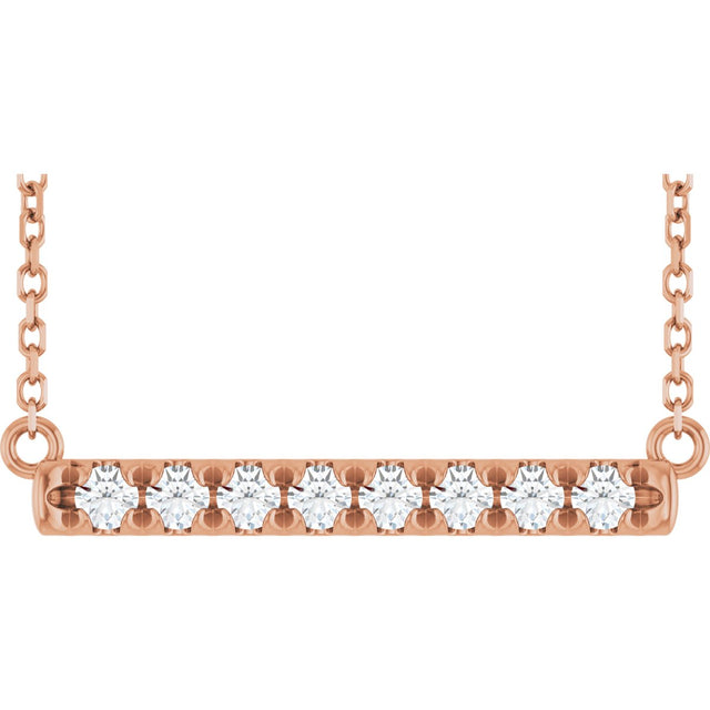14K Gold Round Natural Diamond French-Set Bar Necklace - Rose Gold