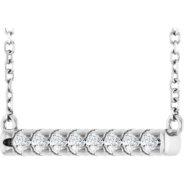 14K Gold Round Lab-Grown Diamond French-Set Bar Necklace - White Gold - view 2
