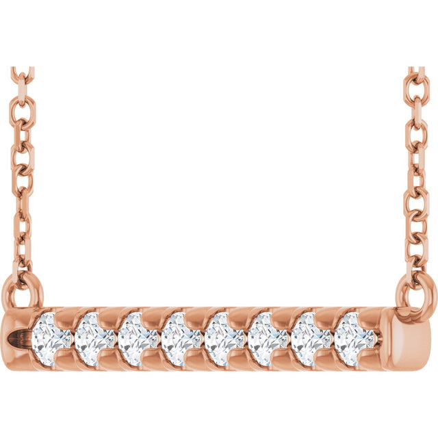 14K Gold Round Lab-Grown Diamond French-Set Bar Necklace - Rose Gold - view 2