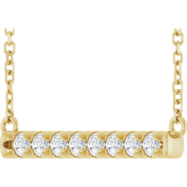 14K Gold Round Lab-Grown Diamond French-Set Bar Necklace - Yellow Gold - view 2