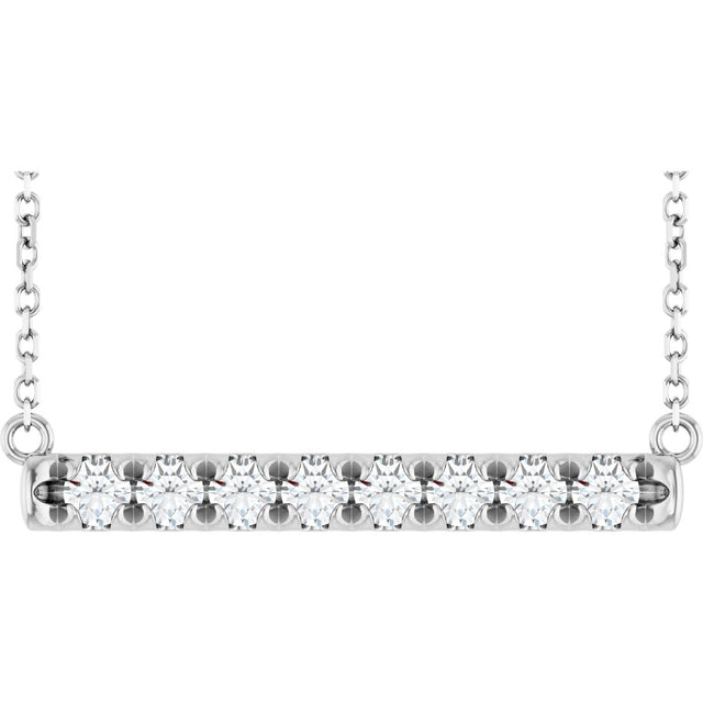 14K Gold Round Lab-Grown Diamond French-Set Bar Necklace - White Gold