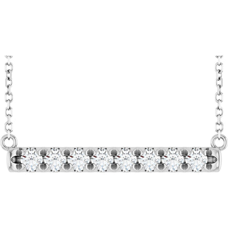 14K Gold Round Natural Diamond French-Set Bar Necklace - White Gold