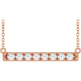 14K Gold Round Natural Diamond French-Set Bar Necklace - Rose Gold