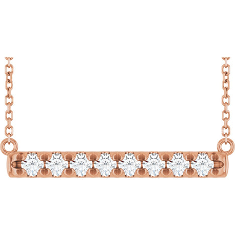 14K Gold Round Natural Diamond French-Set Bar Necklace - Rose Gold