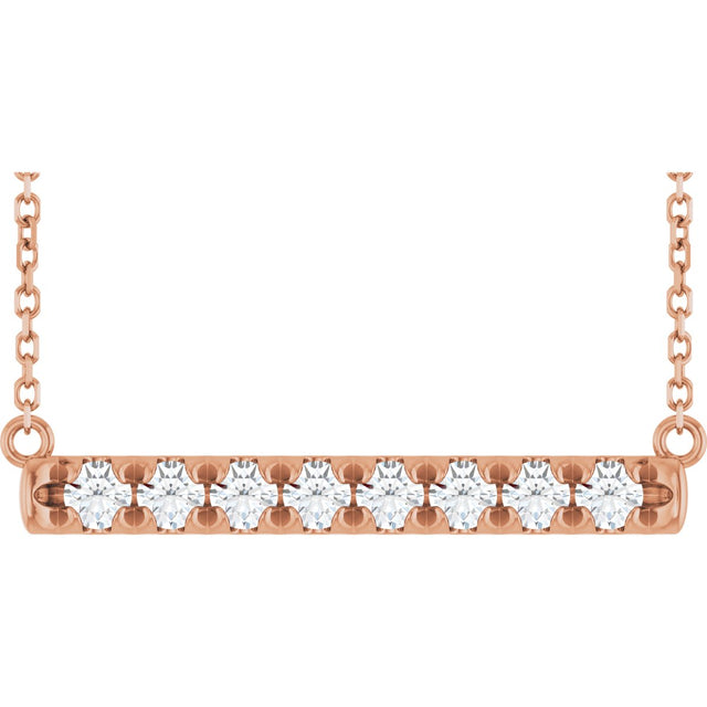 14K Gold Round Lab-Grown Diamond French-Set Bar Necklace - Rose Gold
