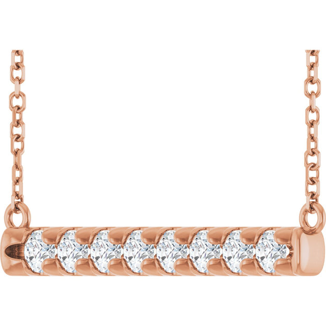 14K Gold Round Lab-Grown Diamond French-Set Bar Necklace - Rose Gold - view 2