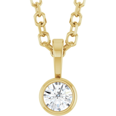 14K Gold Round Natural Diamond Bezel-Set Solitaire Necklace or Pendant – up to 0.06 CTW - Yellow Gold