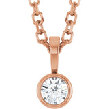 14K Gold Round Natural Diamond Bezel-Set Solitaire Necklace or Pendant – up to 0.06 CTW - Rose Gold