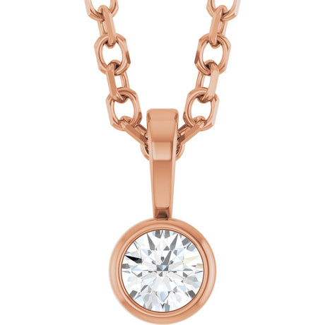 14K Gold Round Natural Diamond Bezel-Set Solitaire Necklace or Pendant – up to 0.06 CTW - Rose Gold