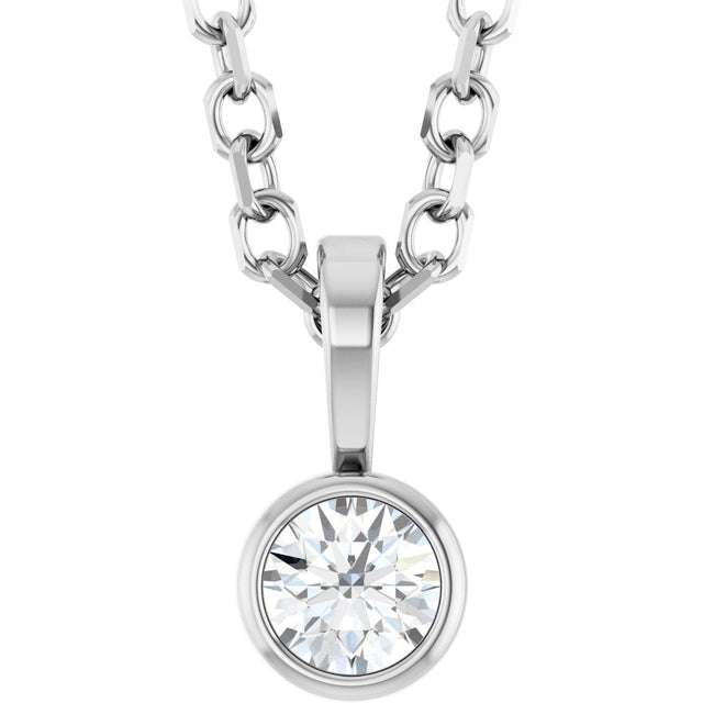 14K Gold Round Natural Diamond Bezel-Set Solitaire Necklace or Pendant – up to 0.06 CTW - White Gold