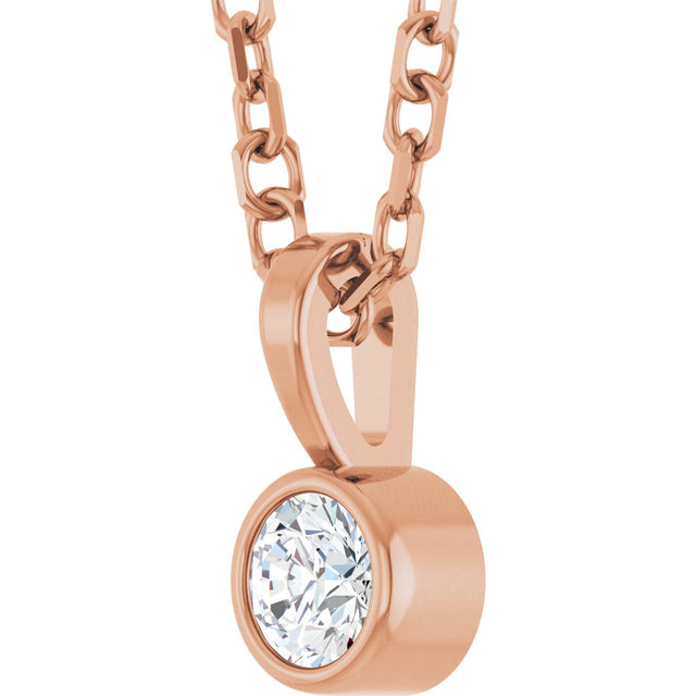 14K Gold Round Natural Diamond Bezel-Set Solitaire Necklace or Pendant – up to 0.06 CTW - Rose Gold - view 2