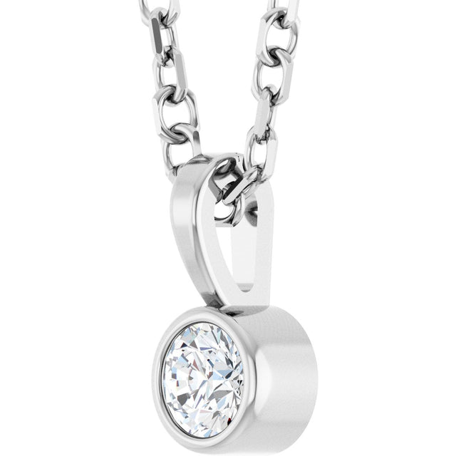 Platinum Round Natural Diamond Bezel-Set Solitaire Necklace or Pendant - view 2