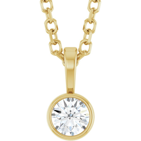 14K Gold Round Natural Diamond Bezel-Set Solitaire Necklace or Pendant – up to 0.06 CTW - Yellow Gold
