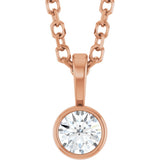 14K Gold Round Natural Diamond Bezel-Set Solitaire Necklace or Pendant – up to 0.06 CTW - Rose Gold