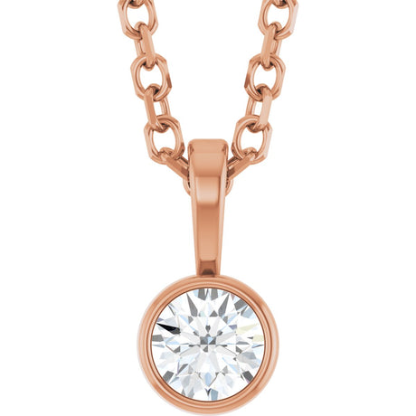 14K Gold Round Natural Diamond Bezel-Set Solitaire Necklace or Pendant – up to 0.06 CTW - Rose Gold