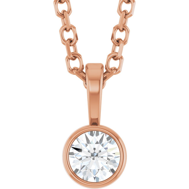 14K Gold Round Natural Diamond Bezel-Set Solitaire Necklace or Pendant – up to 0.06 CTW - Rose Gold