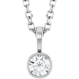 14K Gold Round Natural Diamond Bezel-Set Solitaire Necklace or Pendant – up to 0.06 CTW - White Gold