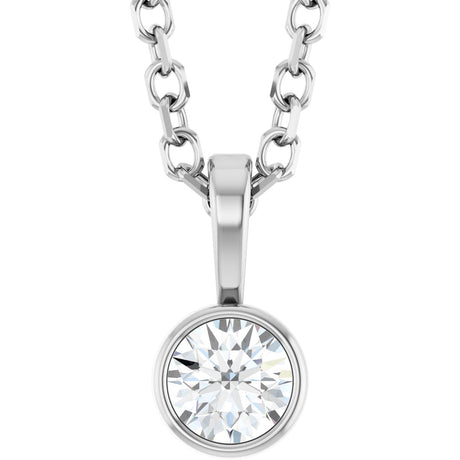 14K Gold Round Natural Diamond Bezel-Set Solitaire Necklace or Pendant – up to 0.06 CTW - White Gold
