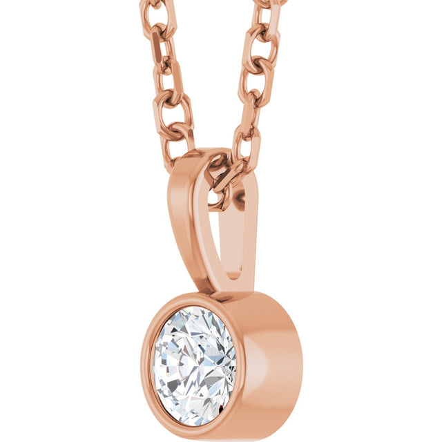 14K Gold Round Natural Diamond Bezel-Set Solitaire Necklace or Pendant – up to 0.06 CTW - Rose Gold - view 2