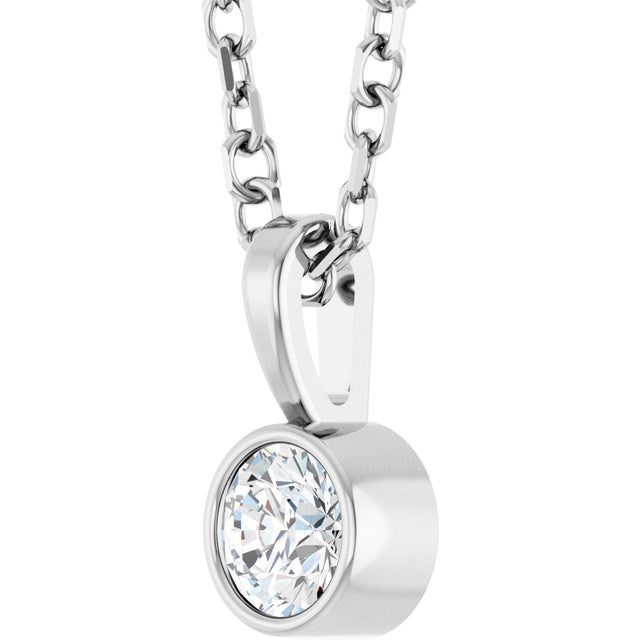 Platinum Round Natural Diamond Bezel-Set Solitaire Necklace or Pendant - view 2