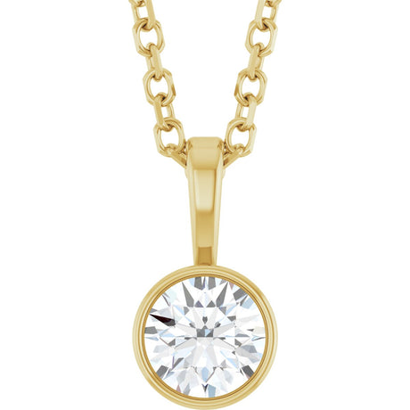 14K Gold Round Natural Diamond Bezel-Set Solitaire Necklace or Pendant – up to 0.06 CTW - Yellow Gold