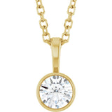 14K Gold Round Lab-Grown Diamond Bezel-Set Solitaire Necklace or Pendant - Yellow Gold
