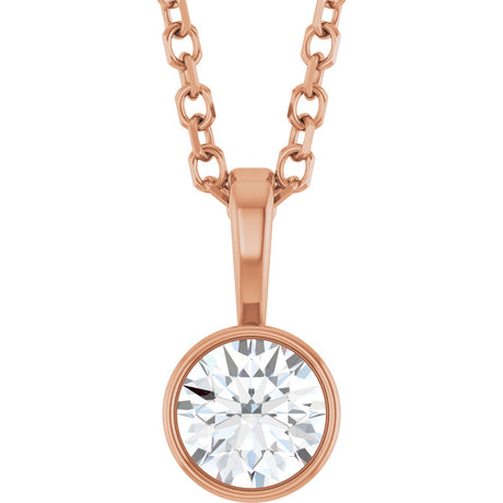 14K Gold Round Lab-Grown Diamond Bezel-Set Solitaire Necklace or Pendant - Rose Gold