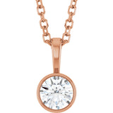 14K Gold Round Natural Diamond Bezel-Set Solitaire Necklace or Pendant – up to 0.06 CTW - Rose Gold