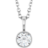 14K Gold Round Lab-Grown Diamond Bezel-Set Solitaire Necklace or Pendant - White Gold