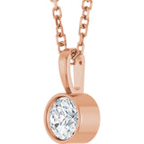 14K Gold Round Natural Diamond Bezel-Set Solitaire Necklace or Pendant – up to 0.06 CTW - Rose Gold - view 2