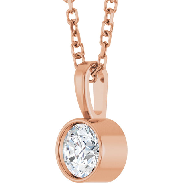 14K Gold Round Natural Diamond Bezel-Set Solitaire Necklace or Pendant – up to 0.06 CTW - Rose Gold - view 2