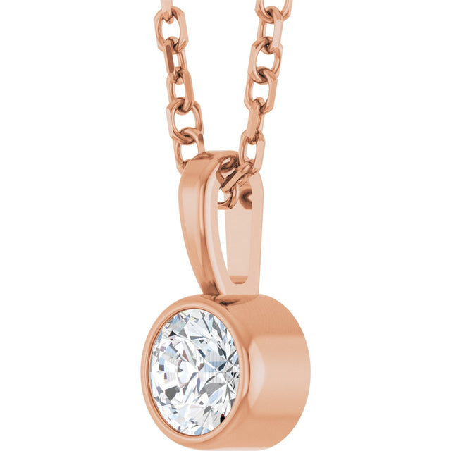 14K Gold Round Natural Diamond Bezel-Set Solitaire Necklace or Pendant – up to 0.06 CTW - Rose Gold - view 2